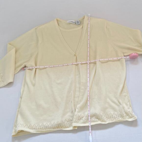Pale Butter Yellow 3/4 Sleeve Cotton Blend Mock Shirt/Top Cardigan Combo/Set 2X - Picture 8 of 12